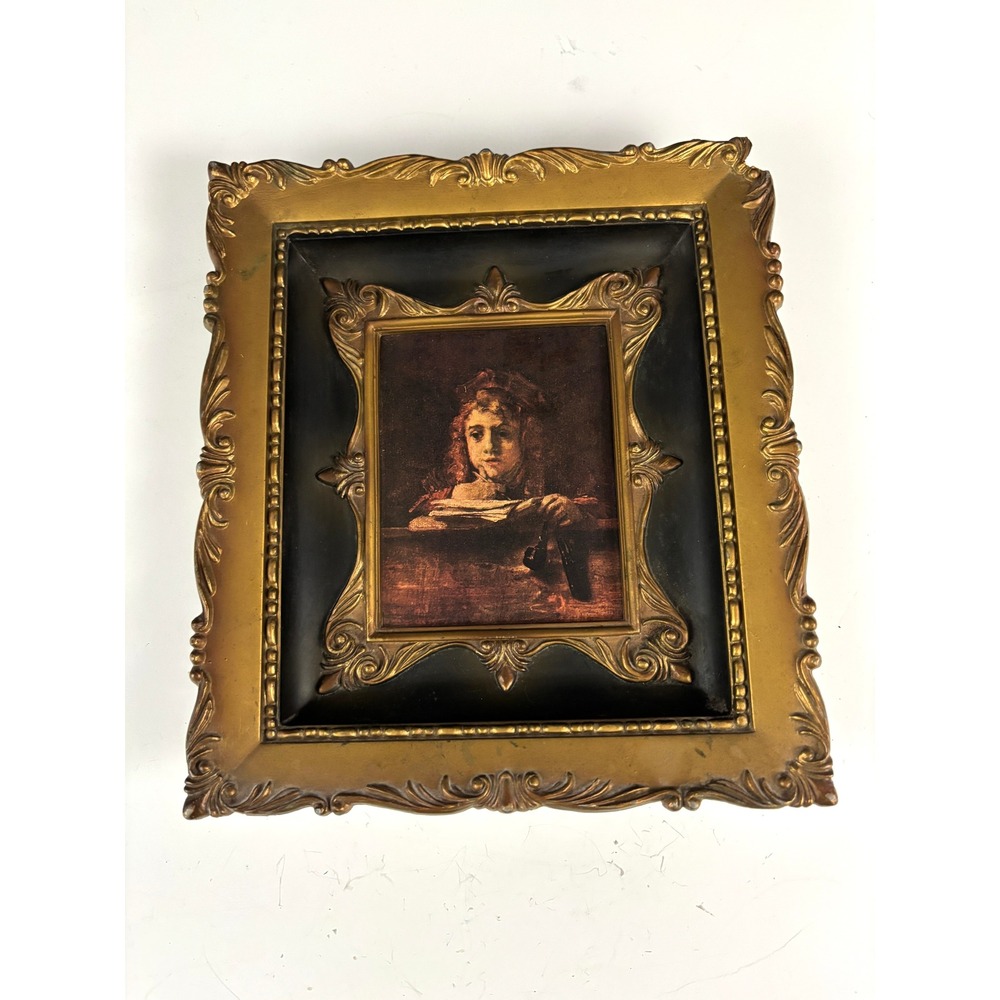 Vintage Rembrandt Titus At His Desk Framed Art Print Wall Hanging 9"